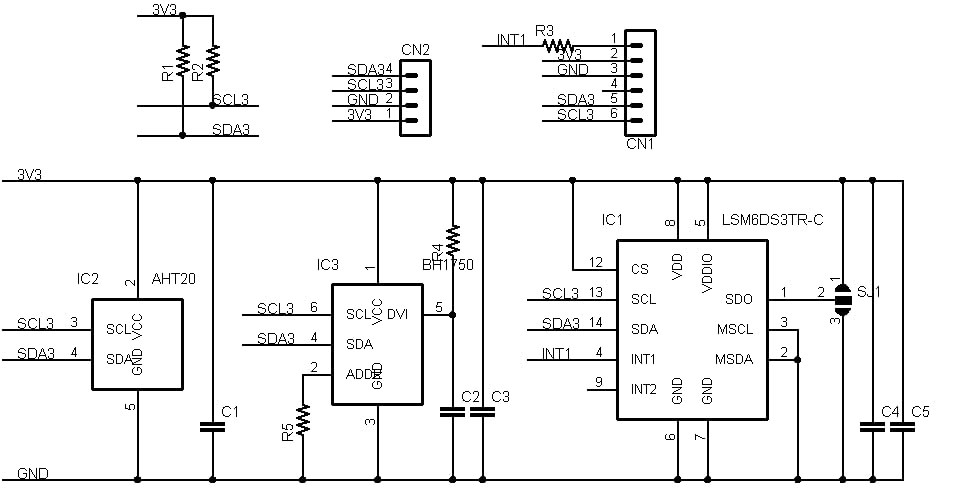 SENSOR-V3BITS (加速度, ジャイロ, 温度, 湿度, 照度) I2Cインターフェース センサーボード 3.3V専用
