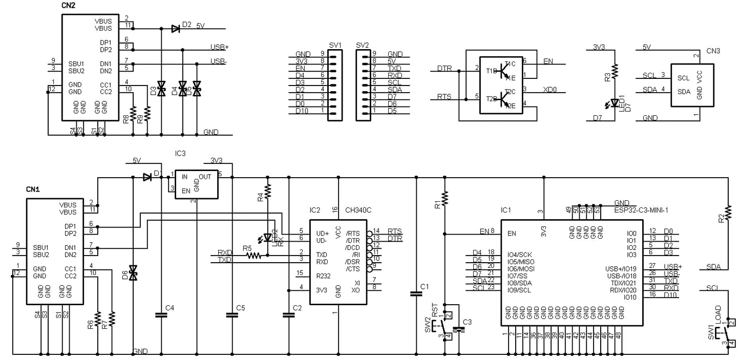 ESP32-C3M-KEY-R1A (ESP32-C3-MINI-1:RISC-V, 4M 開発ボード) Type-C USBコネクタ 技適取得済
