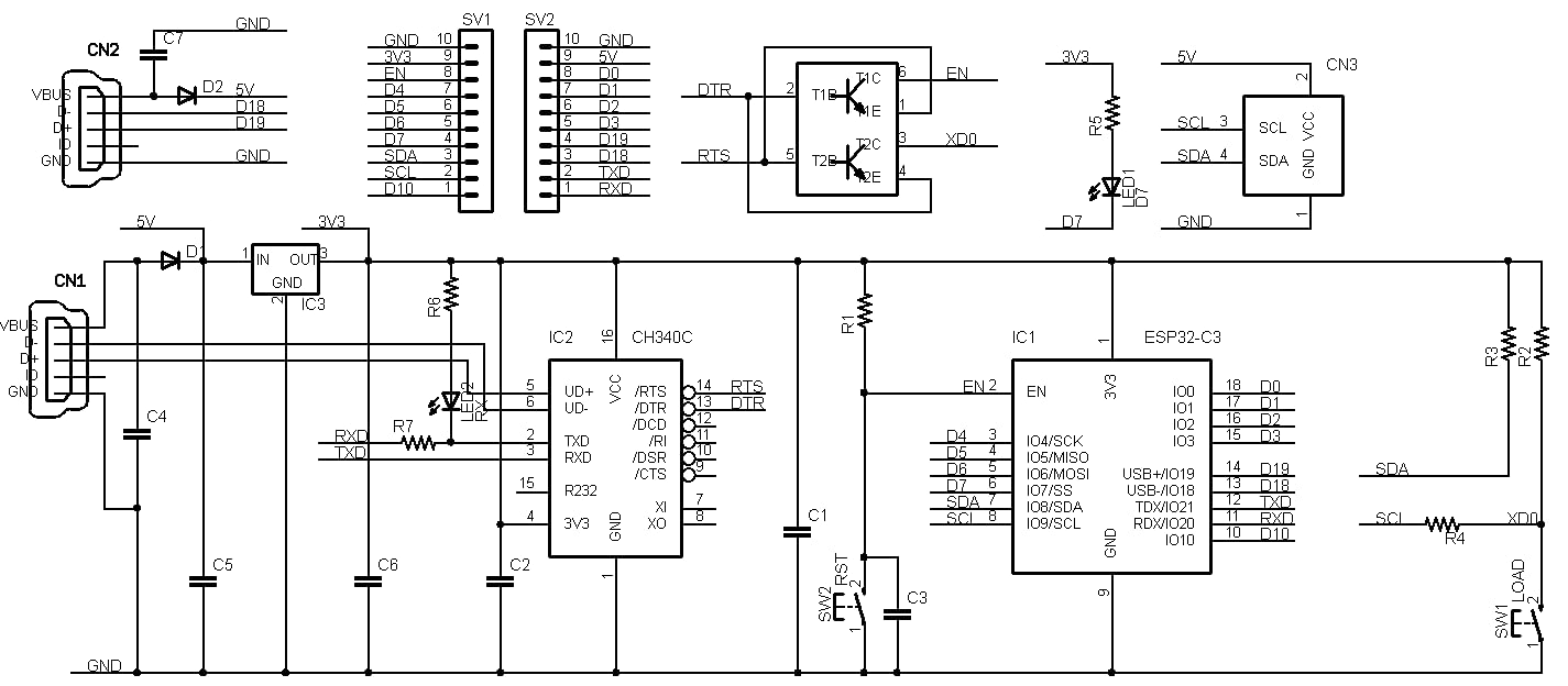 ESP32-C3-KEY-R1 (ESP32-C3-WROOM-02:RISC-V, 4M 開発ボード) USBインターフェース付き 技適取得済