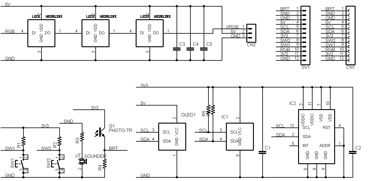 SENSOR-PLUS (ESP32, RasPi用 OLEDディスプレイ, 加速度, 温度, 湿度, 明るさ センサー カラーLED) 拡張ボード