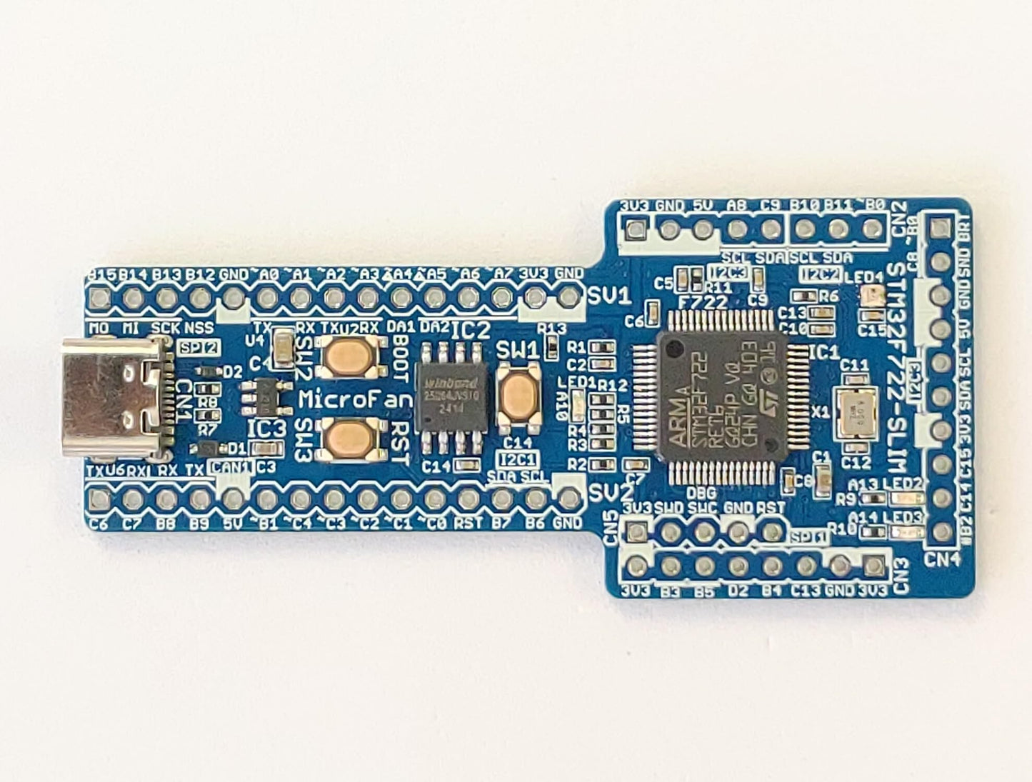 STM32F722-SLIM (STM32F722RE, ARM Cortex-M7, 216MHz, 512KFlash, 256KRAM)+8MFLASH開発ボード Type-C USBコネクタ