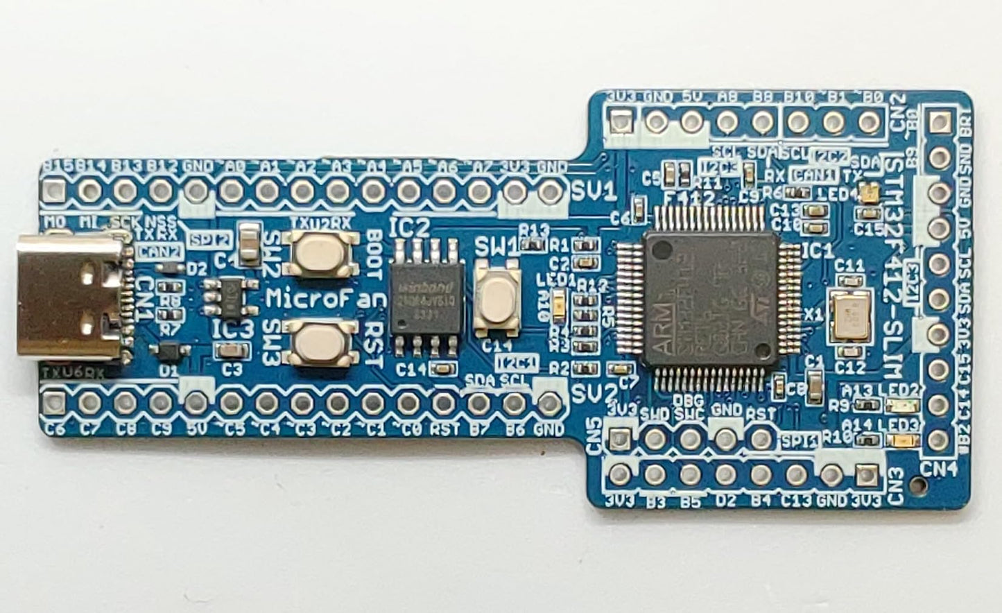 STM32F412-SLIM (STM32F412RE, ARM Cortex-M4, 100MHz, 512KFlash, 256KRAM)+8MFLASH開発ボード Type-C USBコネクタ