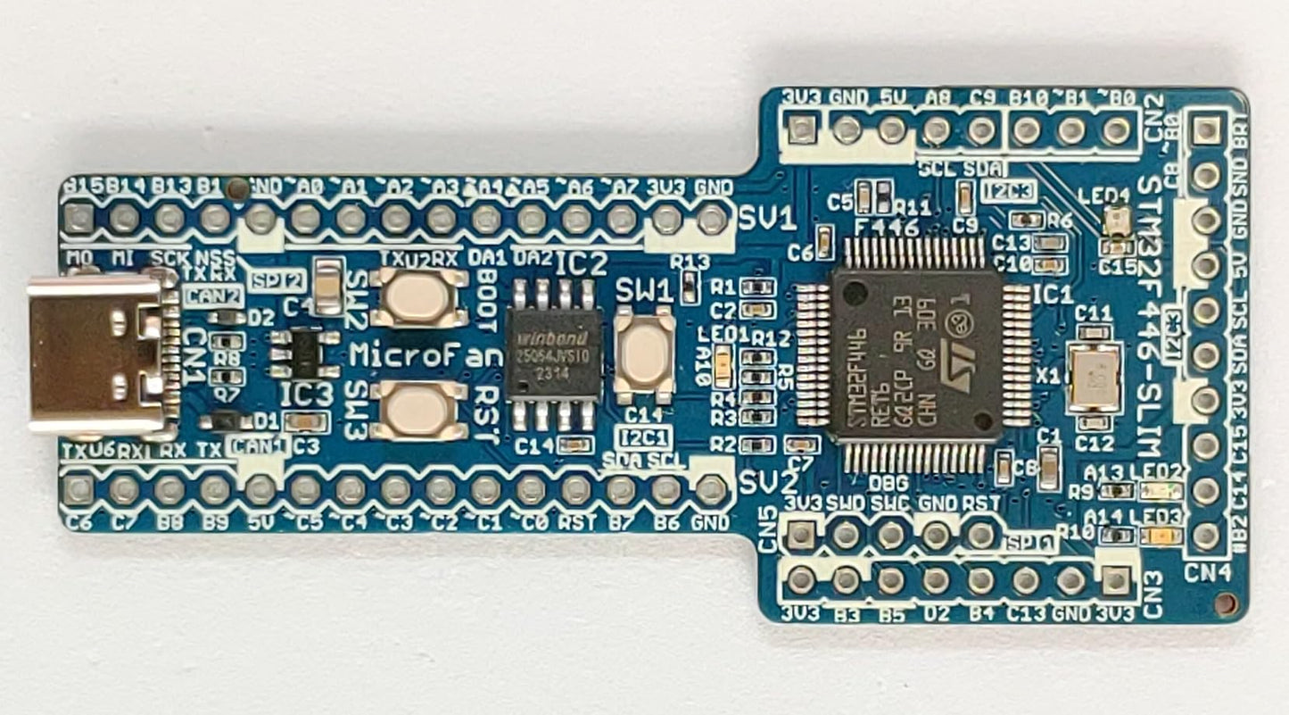 STM32F446-SLIM (STM32F446RE, ARM Cortex-M4, 180MHz, 512KFlash, 128KRAM)+8MFLASH開発ボード Type-C USBコネクタ