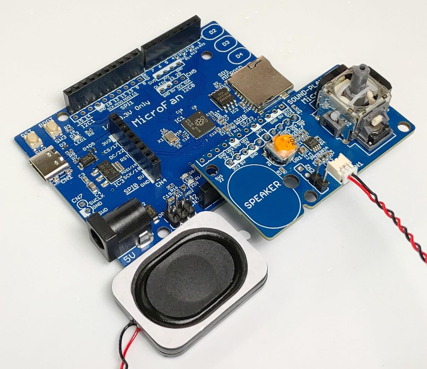 SOUND-PLAY-PLUS (D級アンプ、スピーカー: Raspberry Pi PICO/PICO W/PICO 2対応) ジョイスティック搭載