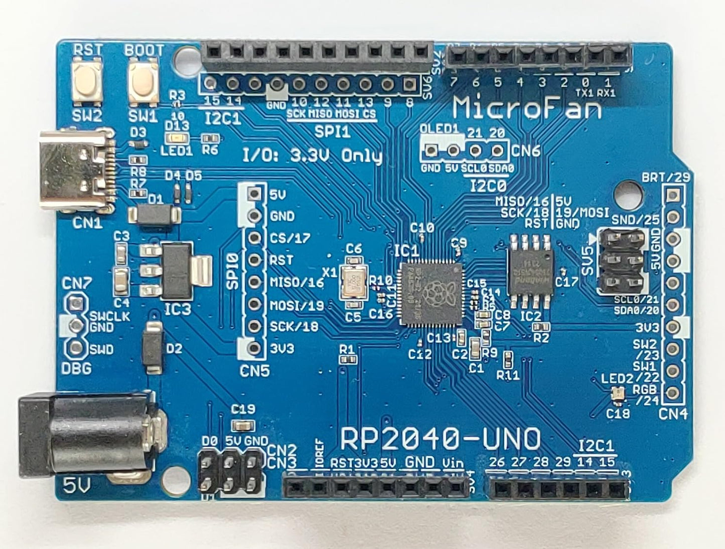 RP2040-UNO (RP2040, Dual ARM Cortex-M0+ 8MB Flash) 開発ボード USB Type-C コネクタ