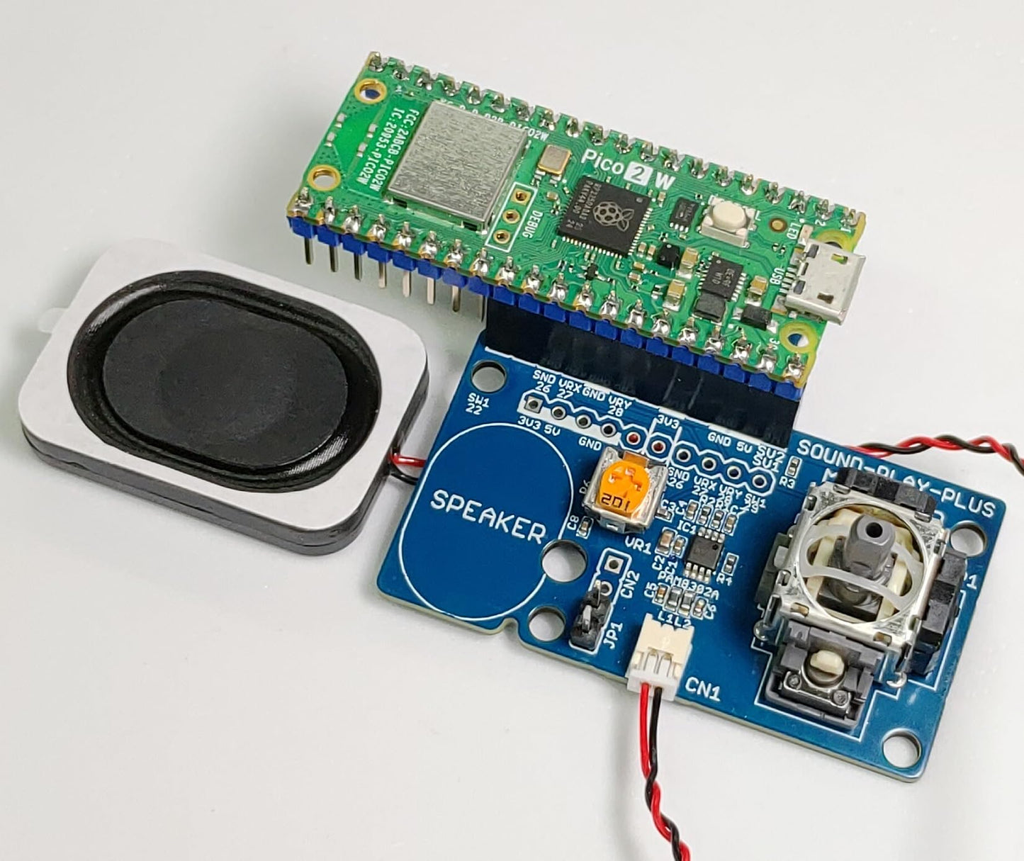 SOUND-PLAY-PLUS (D級アンプ、スピーカー: Raspberry Pi PICO/PICO W/PICO 2対応) ジョイスティック搭載