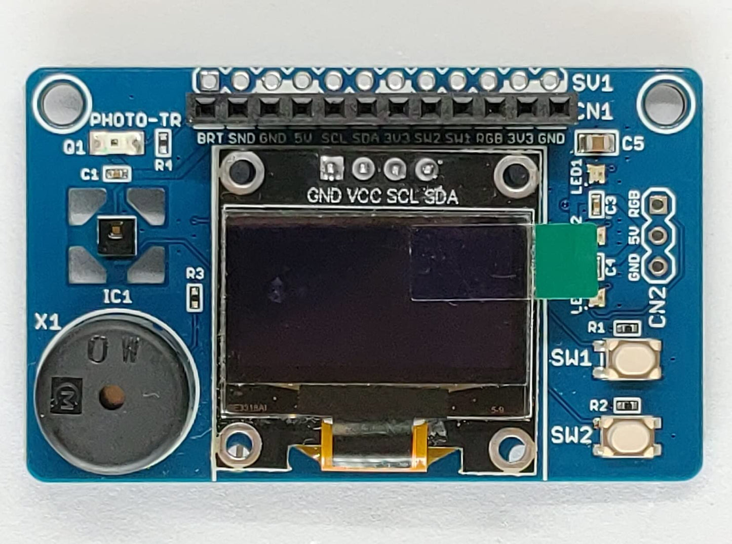 SENSOR-PLUS (ESP32, RasPi用 OLEDディスプレイ, 加速度, 温度, 湿度, 明るさ センサー カラーLED) 拡張ボード