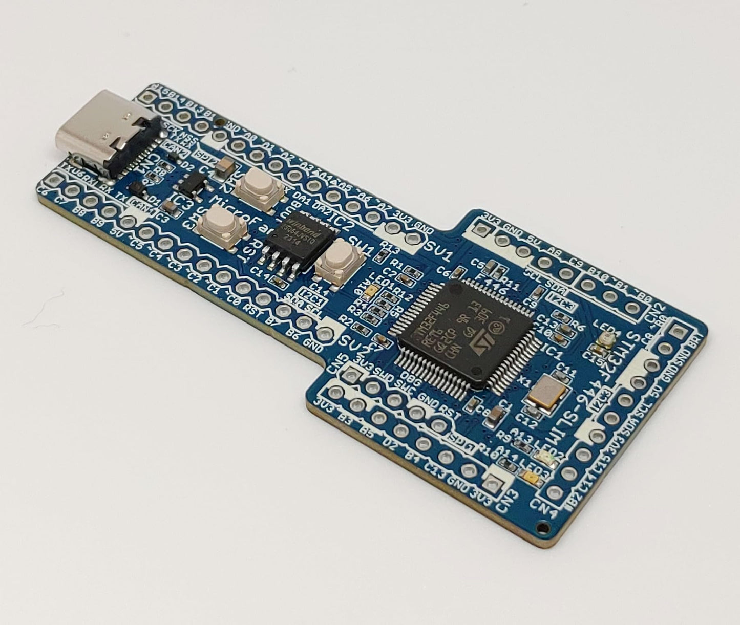 STM32F446-SLIM (STM32F446RE, ARM Cortex-M4, 180MHz, 512KFlash, 128KRAM)+8MFLASH開発ボード Type-C USBコネクタ