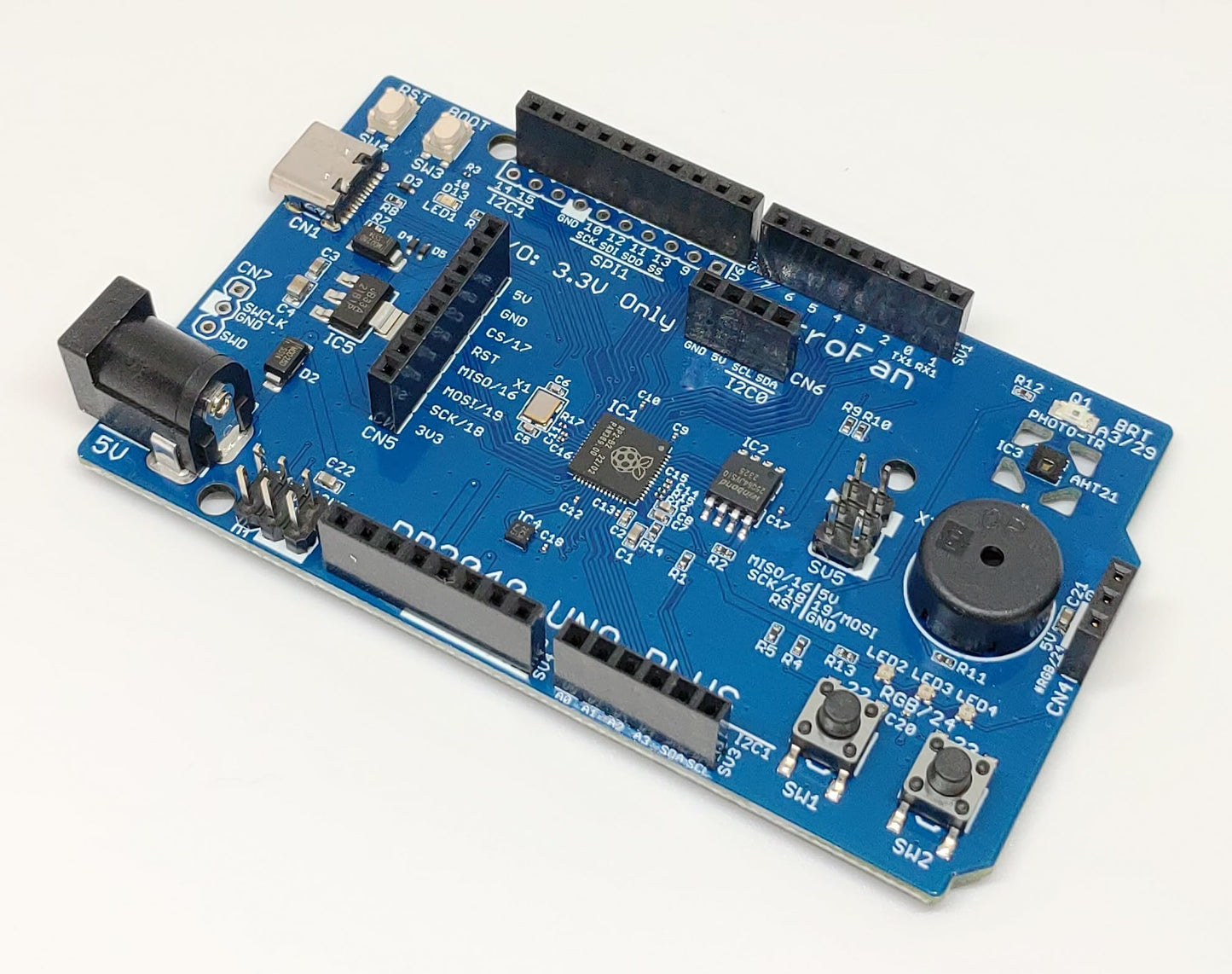 RP2040-UNO-PLUS (RP2040, Dual ARM Cortex-M0+ 8MB Flash) +基本入出力+センサー 開発ボード USB Type-C コネクタ