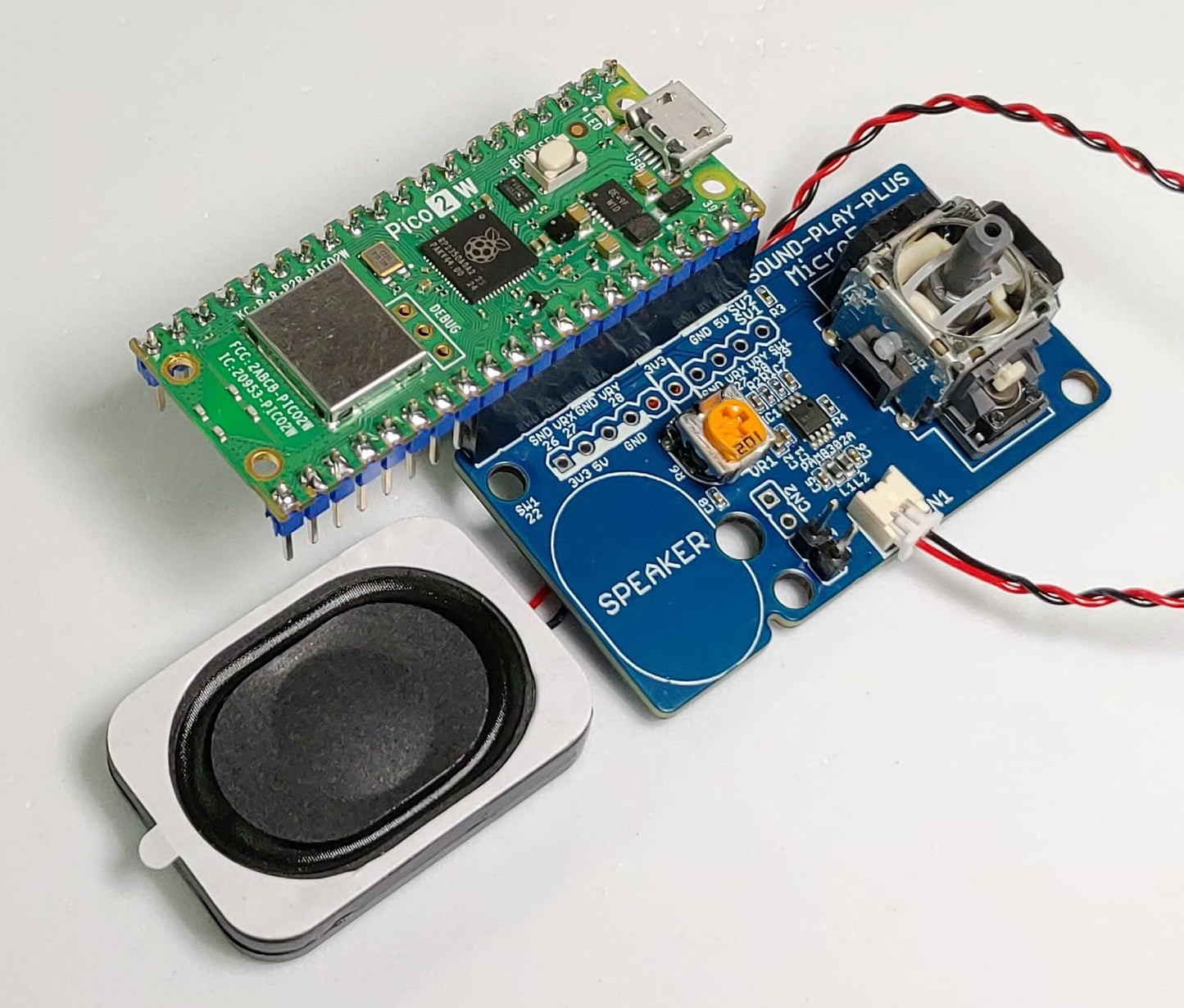 SOUND-PLAY-PLUS (D級アンプ、スピーカー: Raspberry Pi PICO/PICO W/PICO 2対応) ジョイスティック搭載