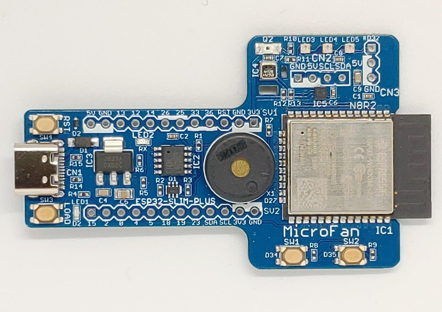 ESP32-SLIM-PLUS (ESP32-WROOM-32E, 8M Flash, 2M PSRAM) 入出力・センサー付き開発ボード USB Type-C インターフェース付き 技適取得済