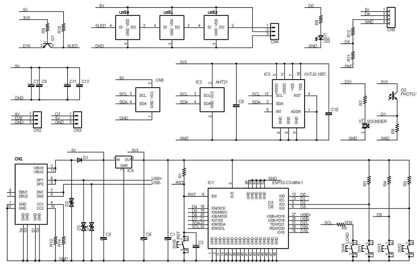 ESP32-C3M-TRY (ESP32-C3-MINI-1, 4M) オールインワン 開発ボード USB Type-C インターフェース付き 技適取得済