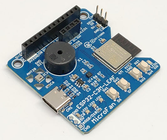 ESP32-C3M-LEAF (ESP32-C3-MINI-1, 4M) 入出力・センサー付き開発ボード USB Type-C インターフェース付き 技適取得済