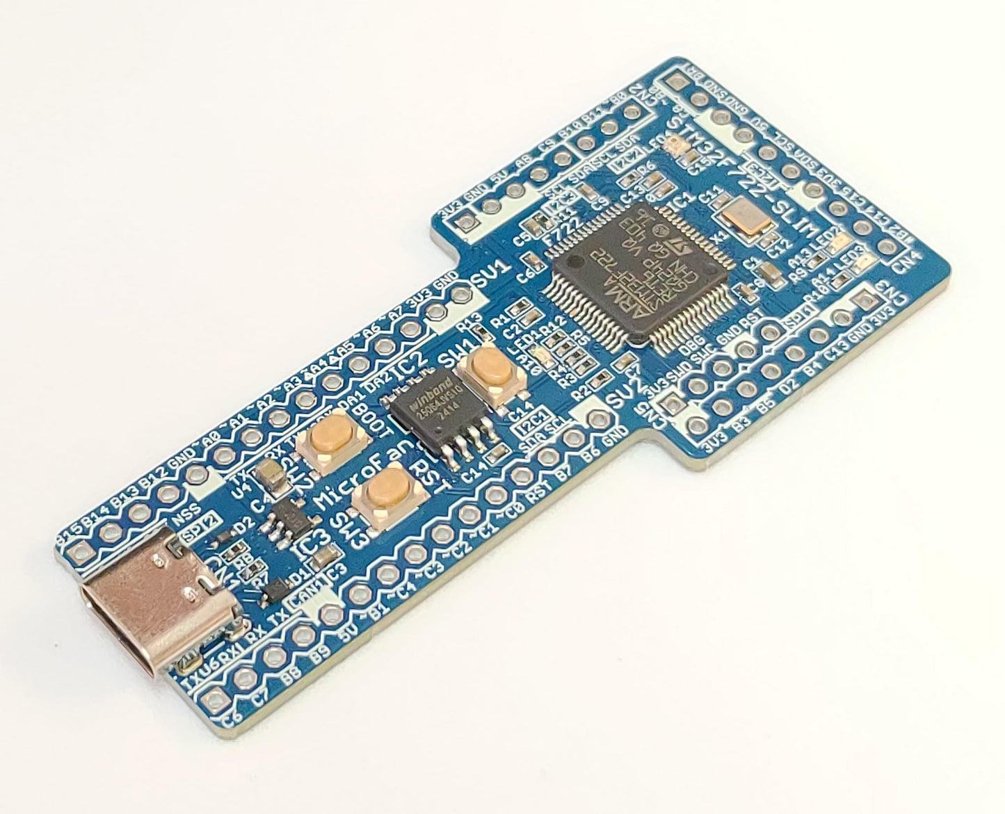 STM32F722-SLIM (STM32F722RE, ARM Cortex-M7, 216MHz, 512KFlash, 256KRAM)+8MFLASH開発ボード Type-C USBコネクタ