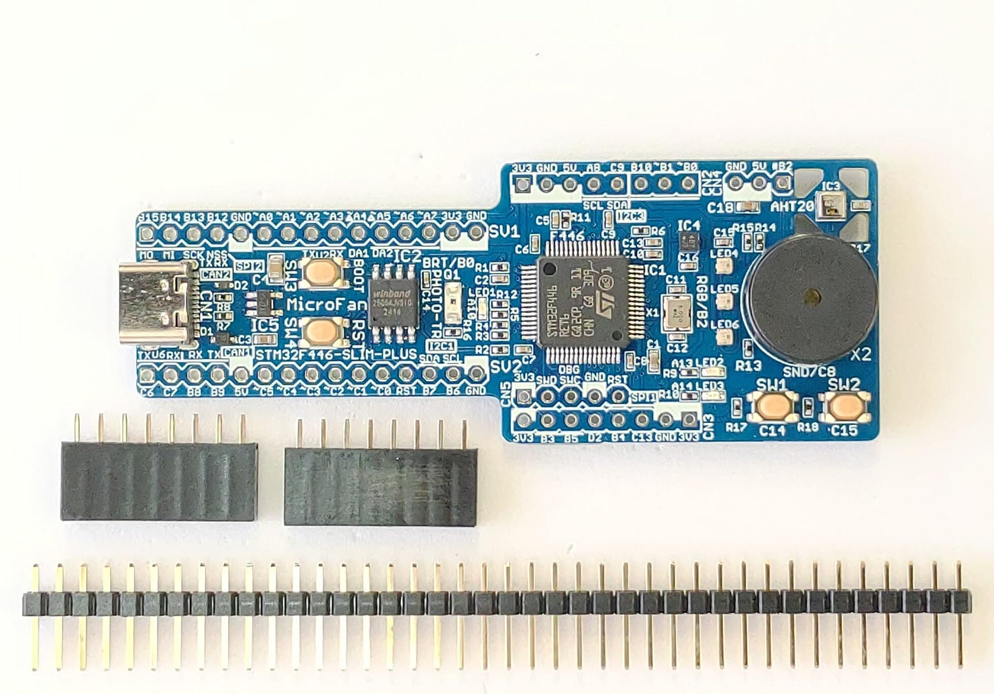 STM32F446-SLIM-PLUS (STM32F446RE, ARM Cortex-M4. 180MHz, 512KFlash, 128KRAM)+8MFLASH+基本入出力+センサー 開発ボード Type-C USBコネクタ