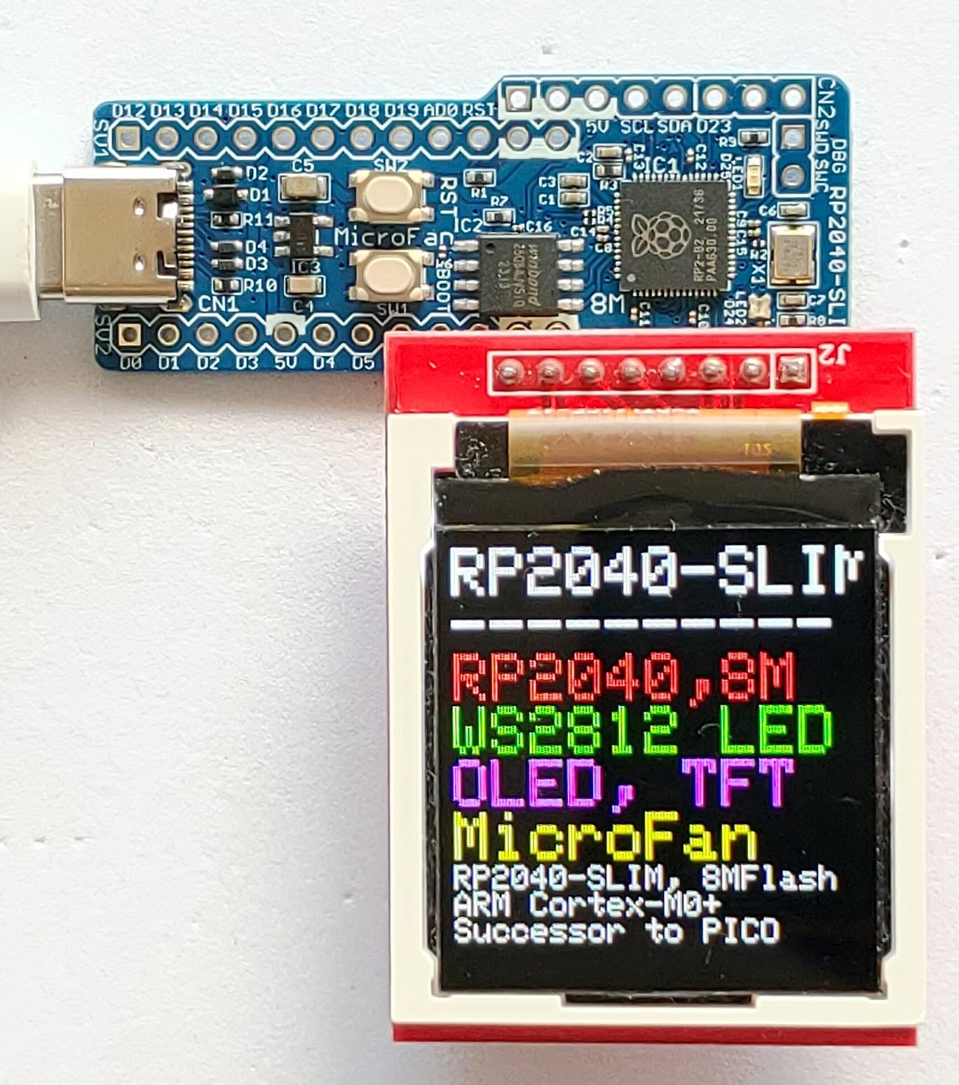 RP2040-SLIM (RP2040, Dual ARM Cortex-M0+ 8MB Flash) 開発ボード USB Type-C コネクタ