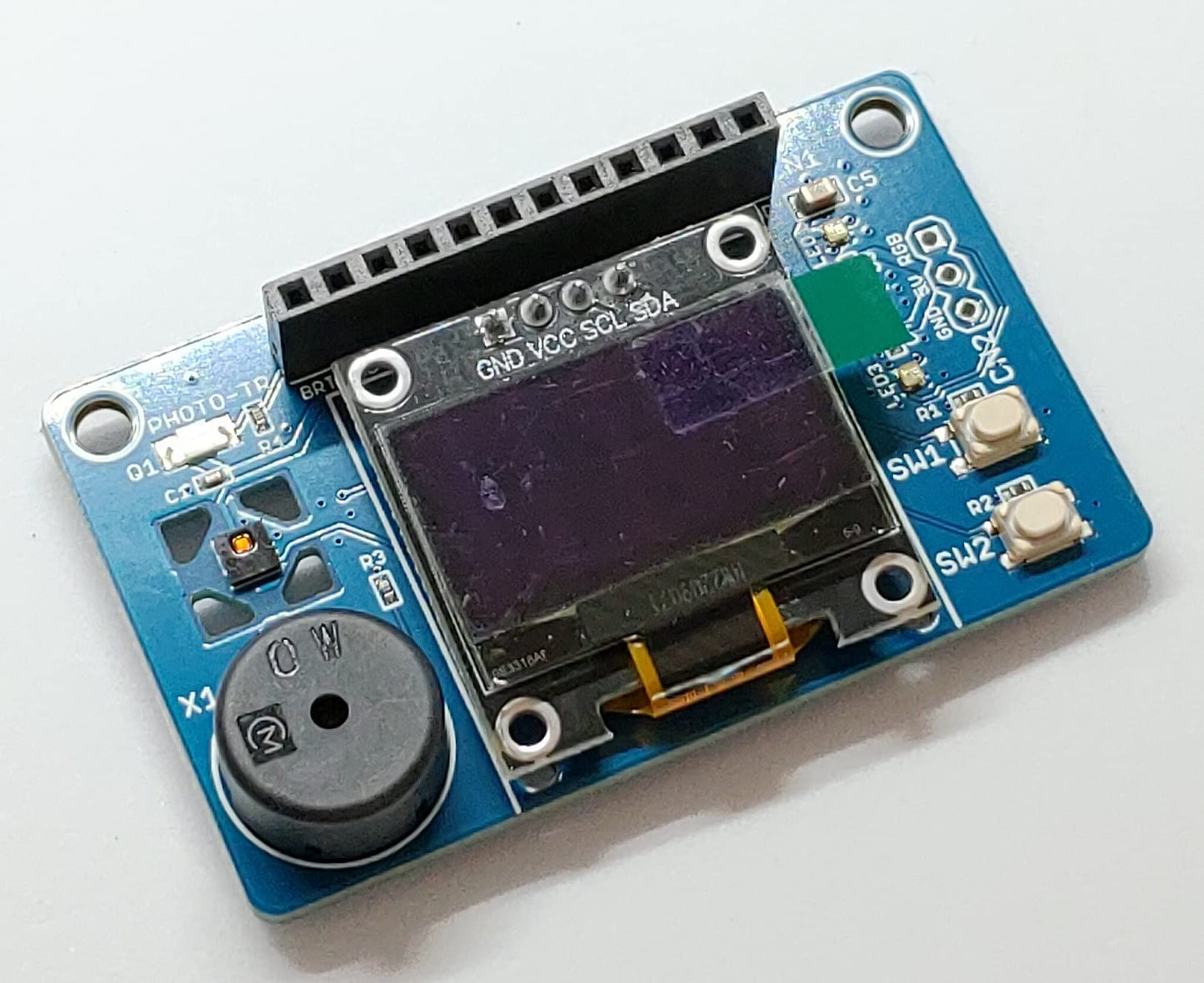 SENSOR-PLUS (ESP32, RasPi用 OLEDディスプレイ, 加速度, 温度, 湿度, 明るさ センサー カラーLED) 拡張ボード