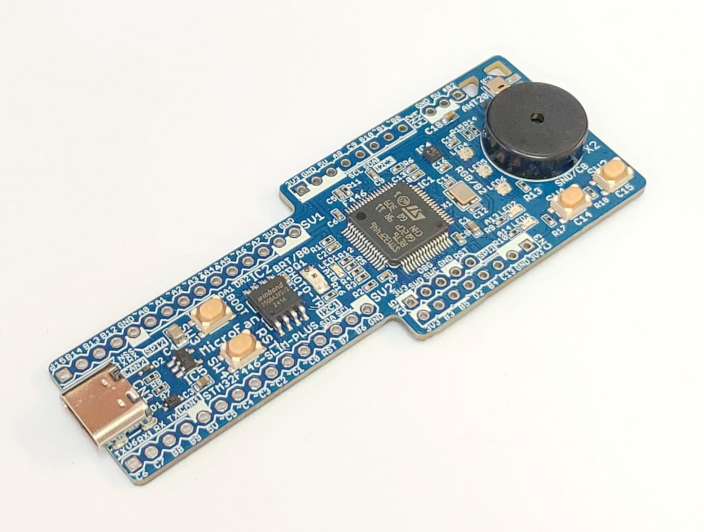 STM32F446-SLIM-PLUS (STM32F446RE, ARM Cortex-M4. 180MHz, 512KFlash, 128KRAM)+8MFLASH+基本入出力+センサー 開発ボード Type-C USBコネクタ