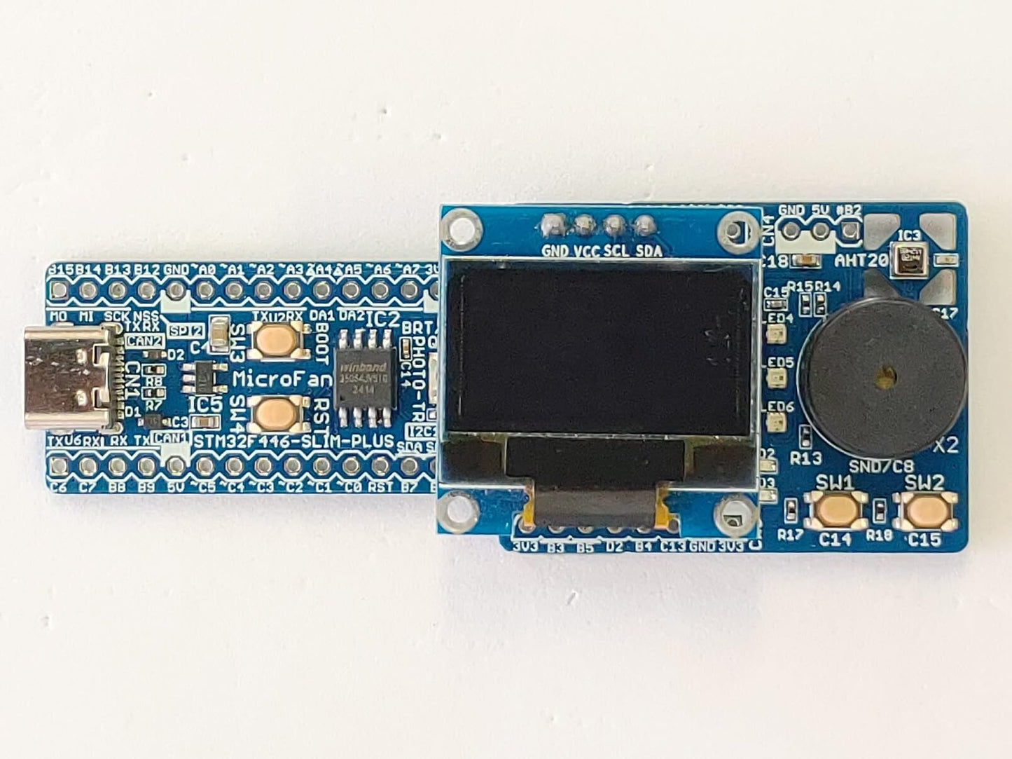 STM32F446-SLIM-PLUS (STM32F446RE, ARM Cortex-M4. 180MHz, 512KFlash, 128KRAM)+8MFLASH+基本入出力+センサー 開発ボード Type-C USBコネクタ