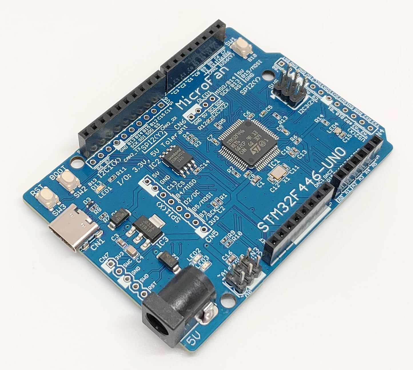 STM32F446-UNO (STM32F446RE, ARM Cortex-M4, 180MHz, 512KFlash, 128KRAM)+ 8MB Flash 開発ボード