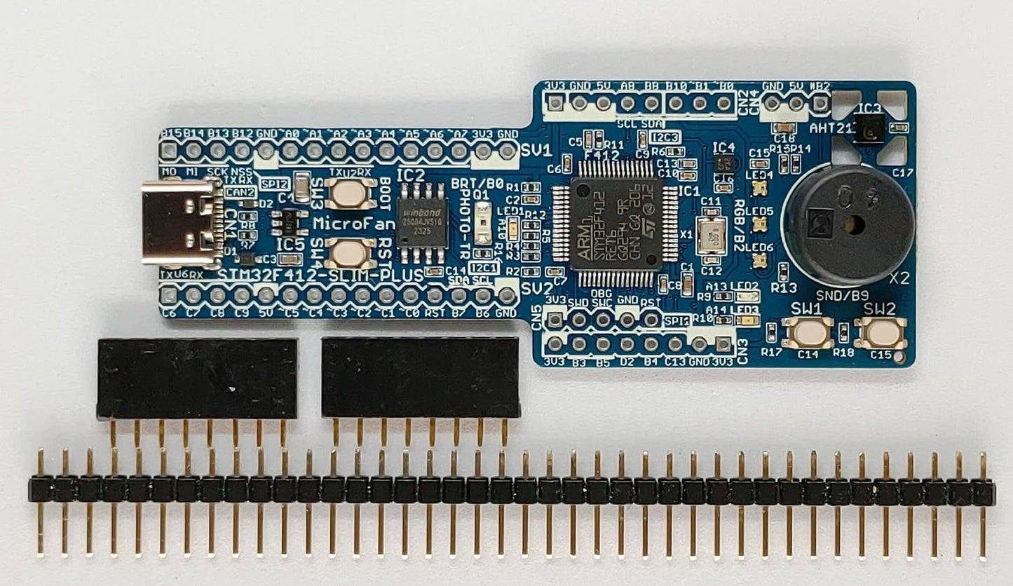STM32F412-SLIM-PLUS (STM32F412RE, ARM Cortex-M4. 100MHz, 512KFlash, 256KRAM)+8MFLASH+基本入出力+センサー 開発ボード Type-C USBコネクタ
