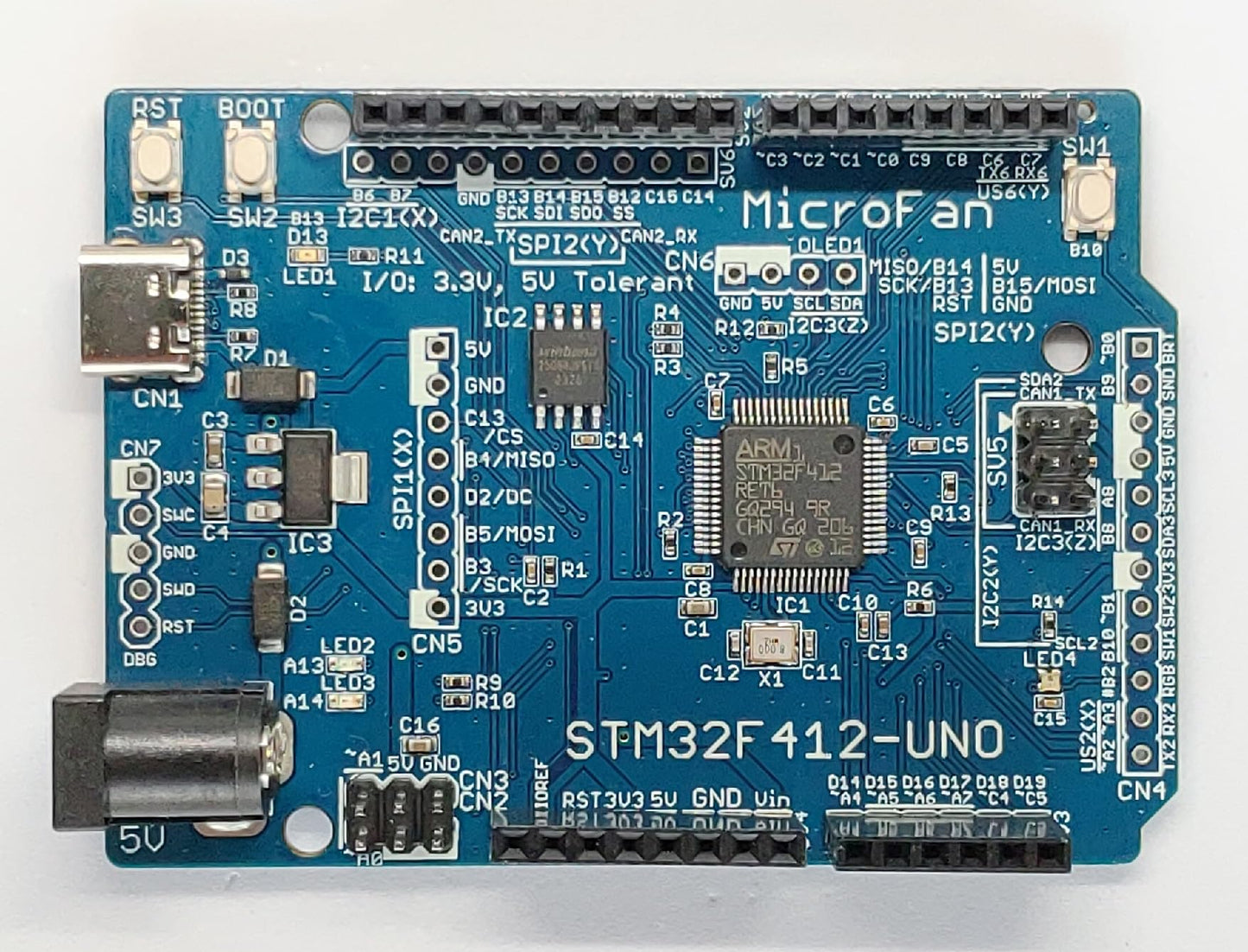 STM32F412-UNO (STM32F412RE, ARM Cortex-M4, 100MHz, 512KFlash, 256KRAM)+ 8MB Flash 開発ボード