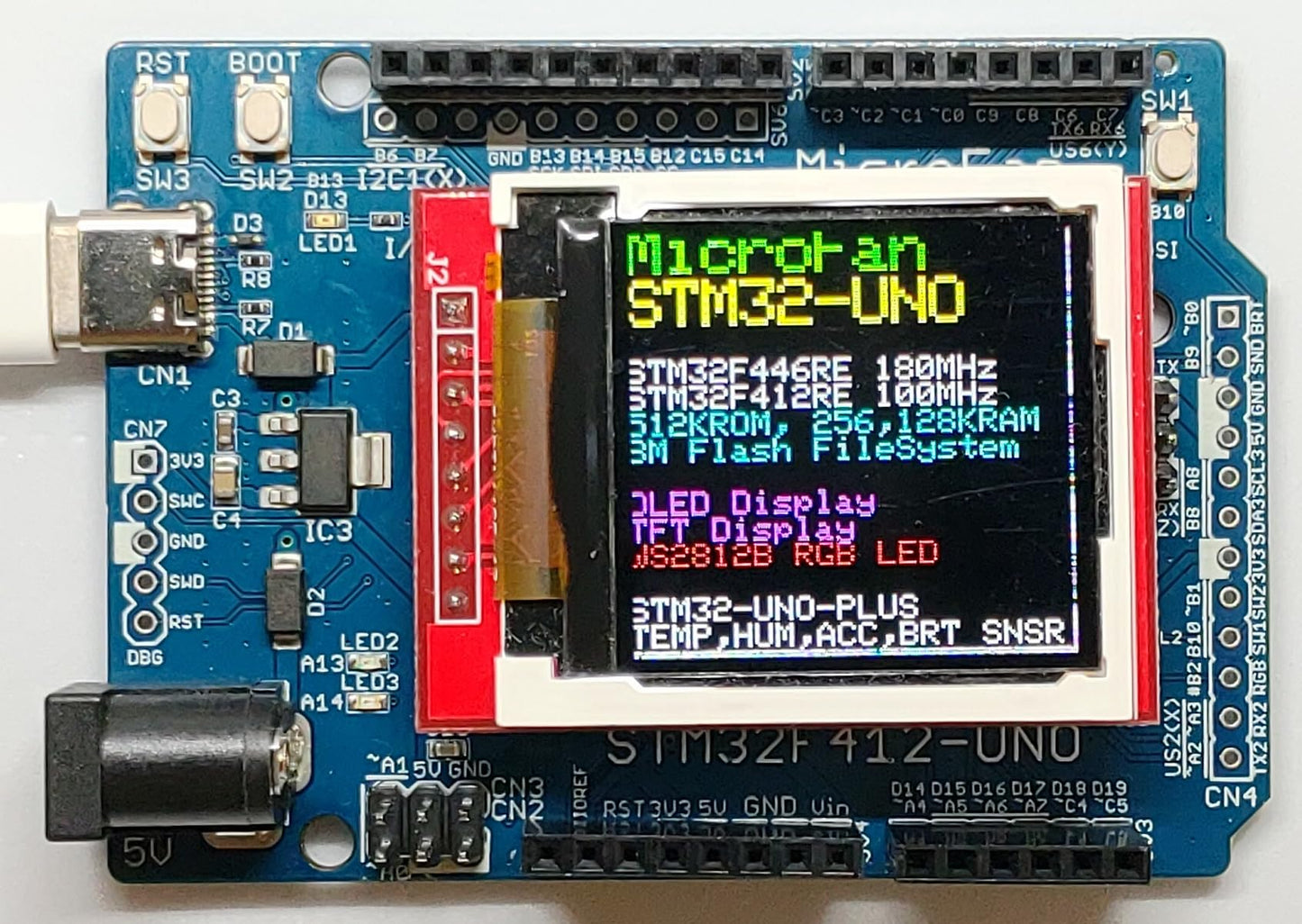 STM32F412-UNO (STM32F412RE, ARM Cortex-M4, 100MHz, 512KFlash, 256KRAM)+ 8MB Flash 開発ボード