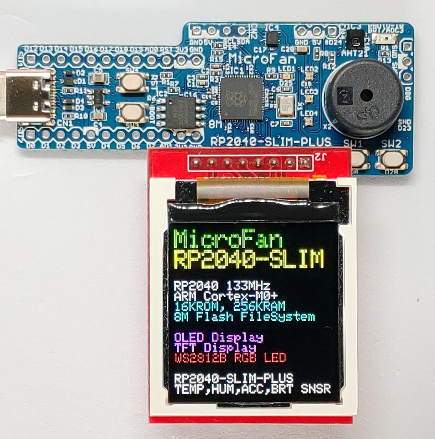 RP2040-SLIM-PLUS (RP2040, Dual ARM Cortex-M0+ 8MB Flash) +基本入出力+センサー 開発ボード USB Type-C コネクタ