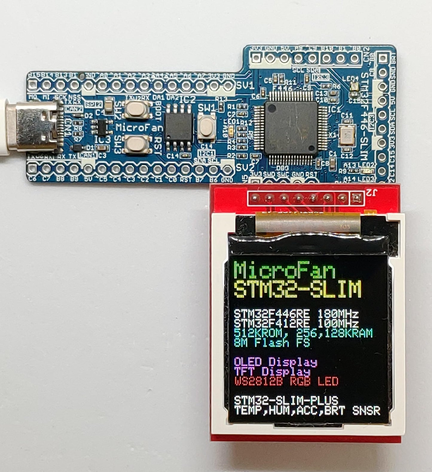 STM32F446-SLIM (STM32F446RE, ARM Cortex-M4, 180MHz, 512KFlash, 128KRAM)+8MFLASH開発ボード Type-C USBコネクタ