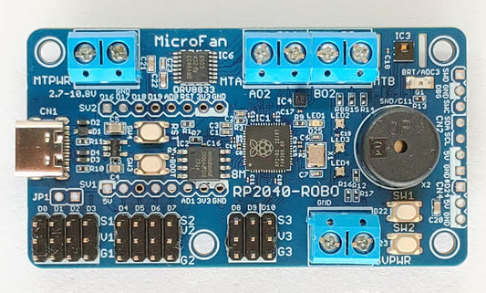 RP2040-ROBO (RP2040, Dual ARM Cortex-M0+ 8MB Flash) +センサー/RCサーボ/DCモーター コントローラ USB Type-C コネクタ