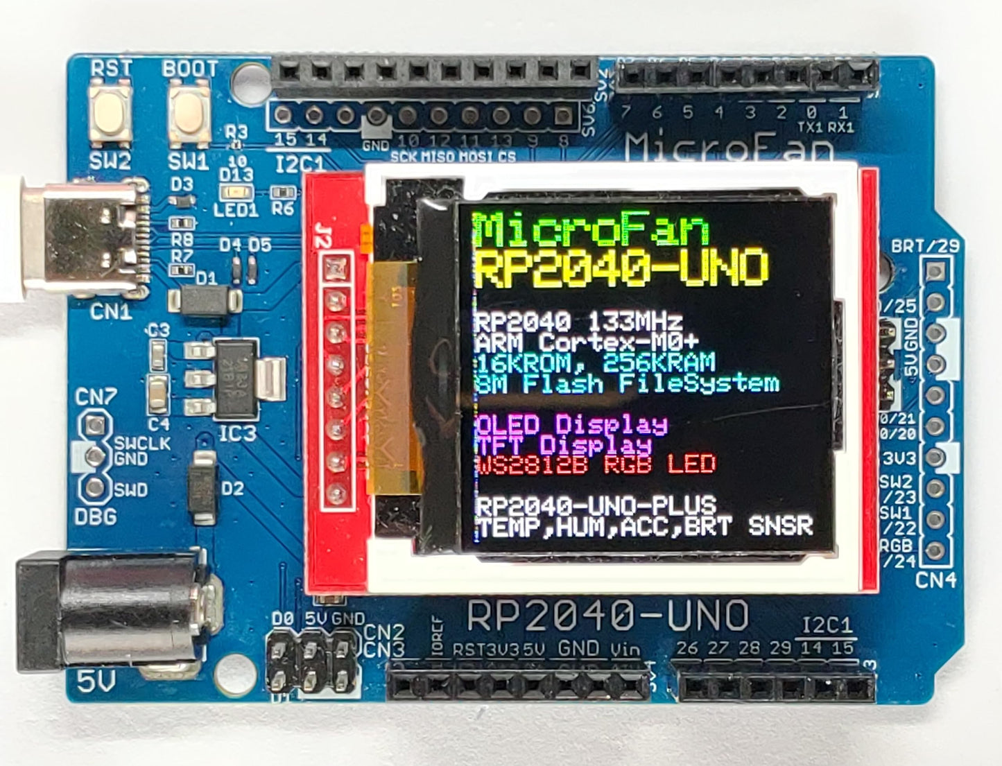 RP2040-UNO (RP2040, Dual ARM Cortex-M0+ 8MB Flash) 開発ボード USB Type-C コネクタ