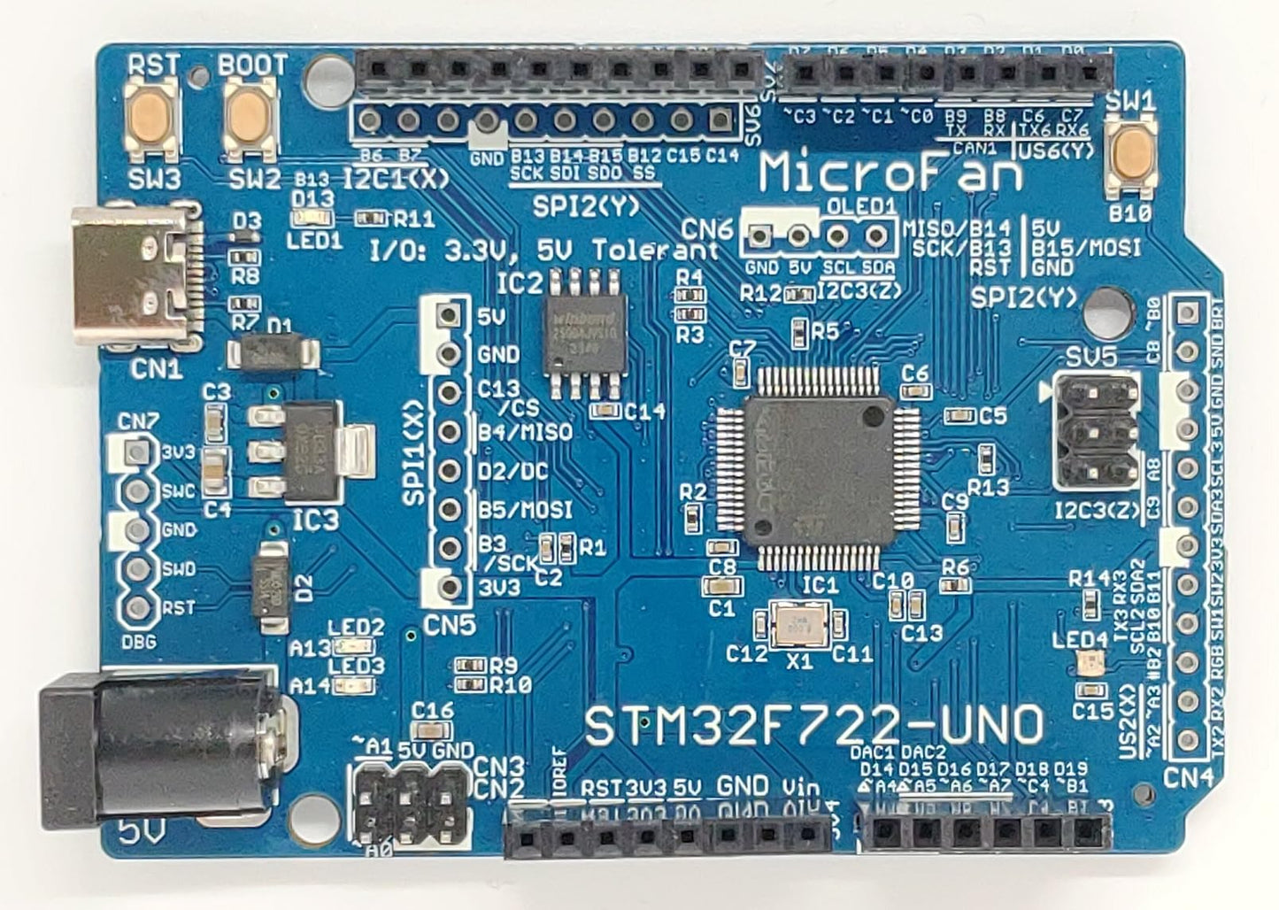 STM32F722-UNO (STM32F722RE, ARM Cortex-M7, 216MHz, 512KFlash, 256KRAM)+ 8MB Flash 開発ボード USB Type-C コネクタ
