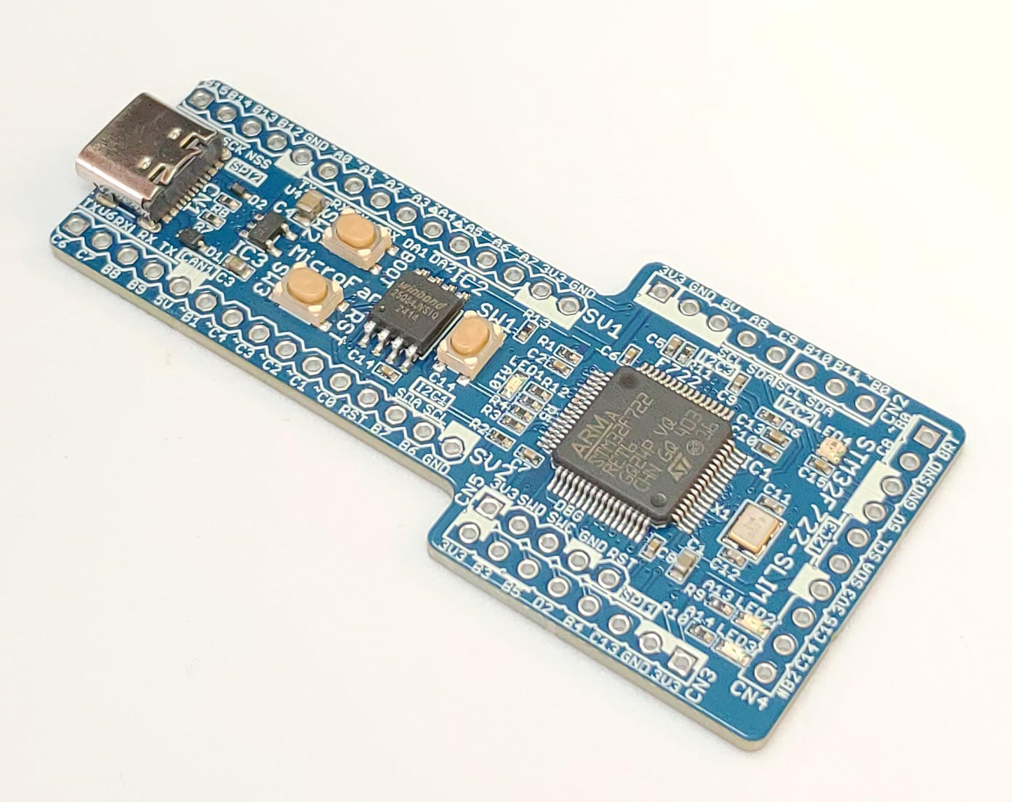 STM32F722-SLIM (STM32F722RE, ARM Cortex-M7, 216MHz, 512KFlash, 256KRAM)+8MFLASH開発ボード Type-C USBコネクタ