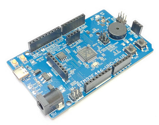 STM32F446-UNO-PLUS (STM32F446RE, ARM Cortex-M4, 180MHz, 512KFlash, 128KRAM)+ 8MB Flash+基本入出力+センサー 開発ボード