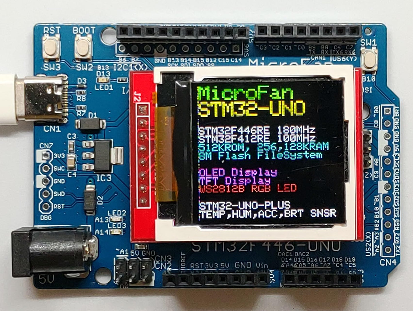 STM32F446-UNO (STM32F446RE, ARM Cortex-M4, 180MHz, 512KFlash, 128KRAM)+ 8MB Flash 開発ボード