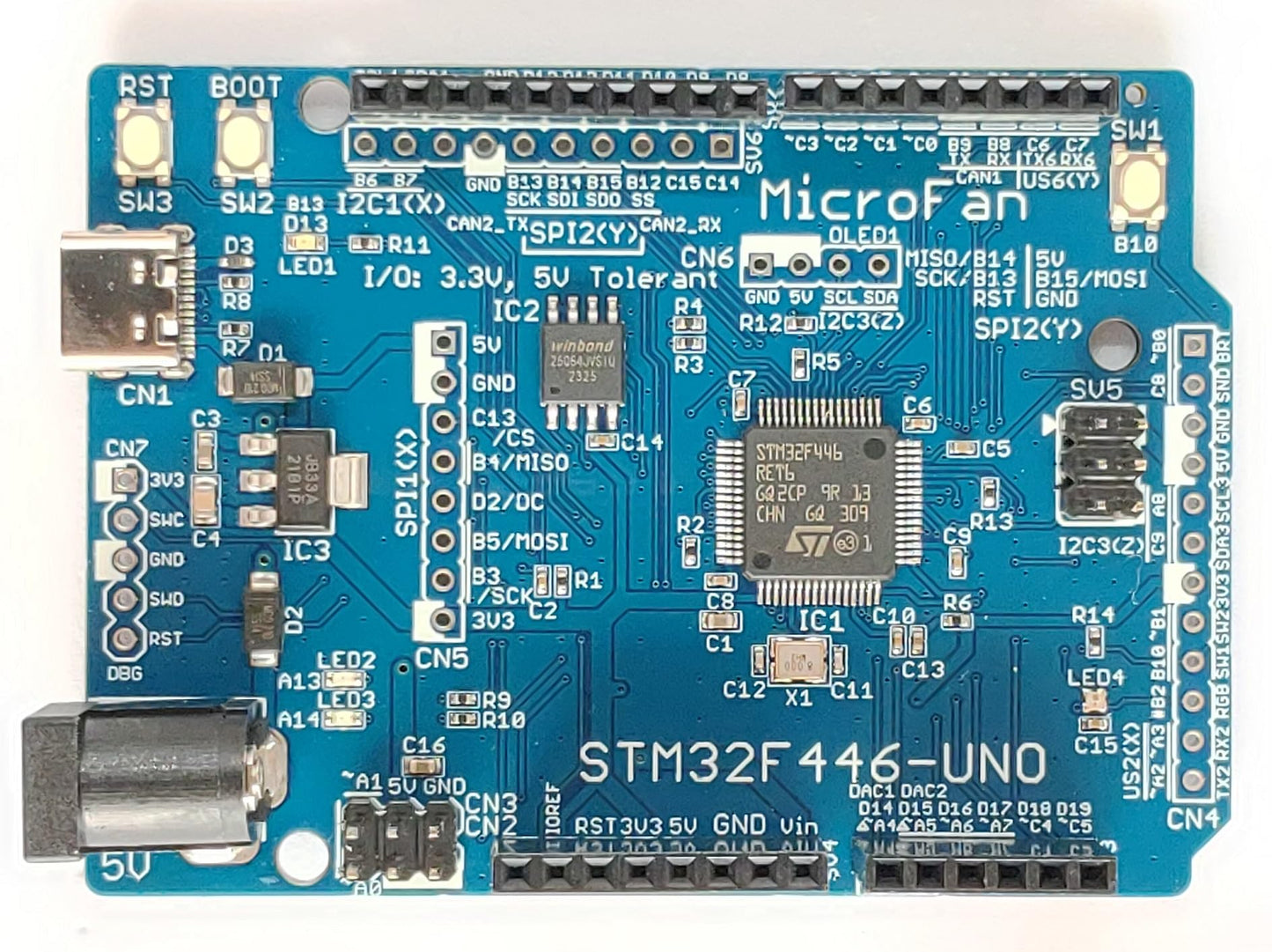 STM32F446-UNO (STM32F446RE, ARM Cortex-M4, 180MHz, 512KFlash, 128KRAM)+ 8MB Flash 開発ボード