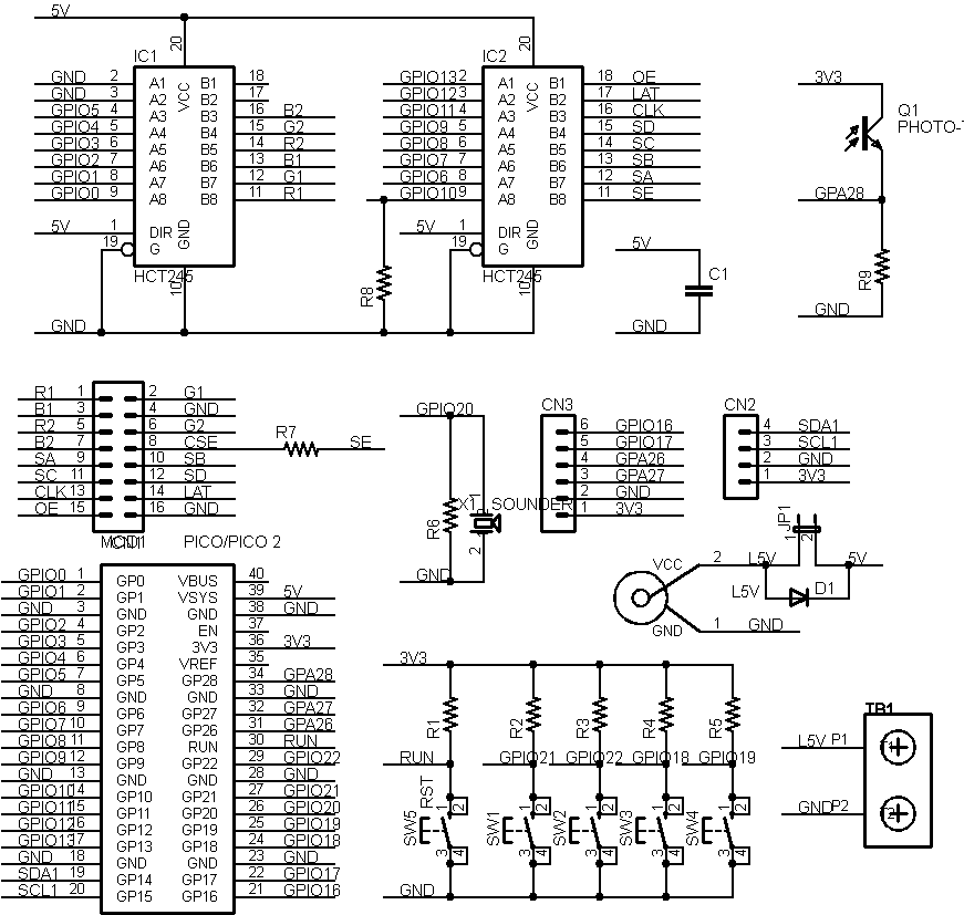 PICO-LEDART RGB LED パネル HUB75コントローラ (Raspberry Pi PICO/PICO2/PICO2 W対応)