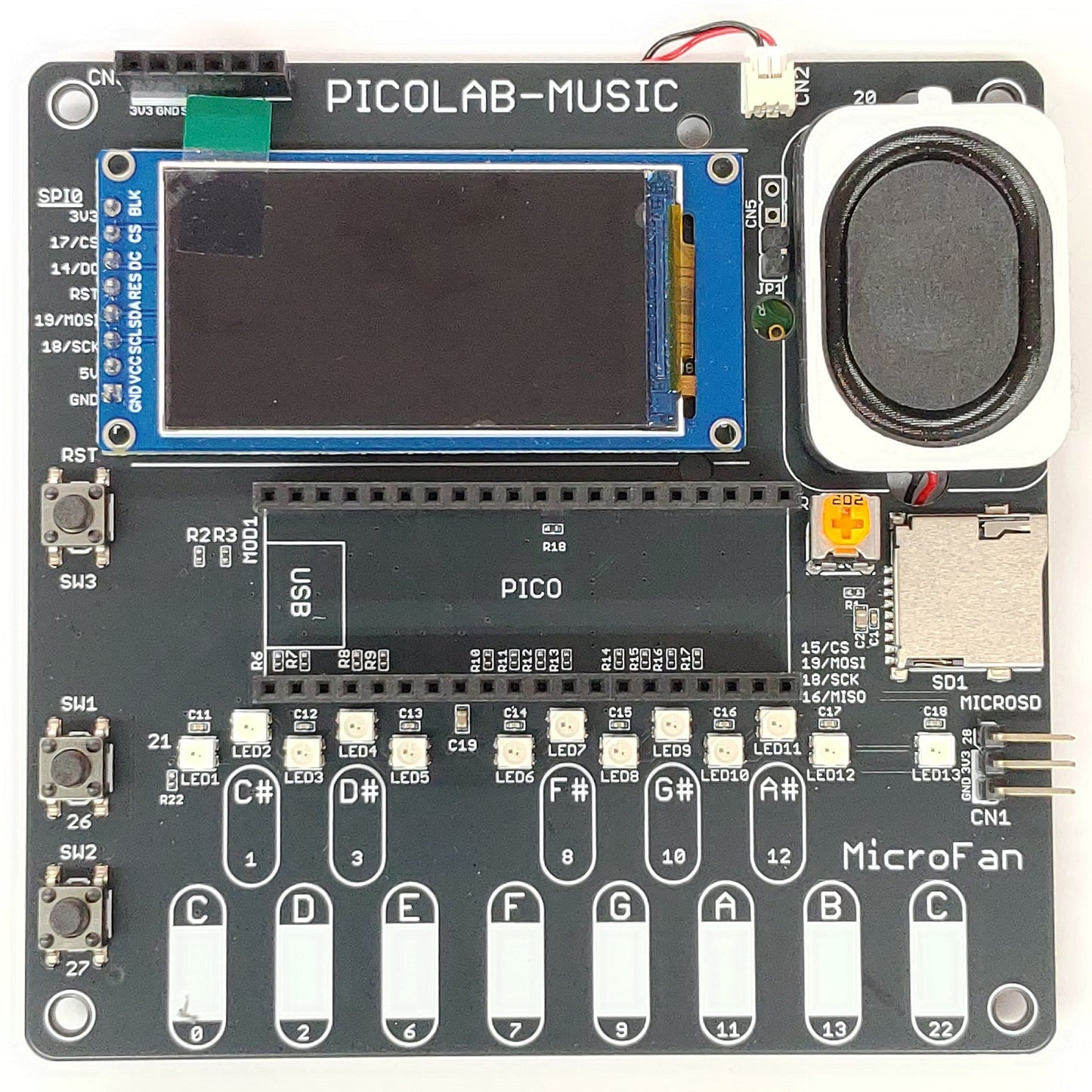 PICOLAB-MUSIC (オーディオ実験用拡張ボード: Raspberry Pi PICO/PICO W対応)