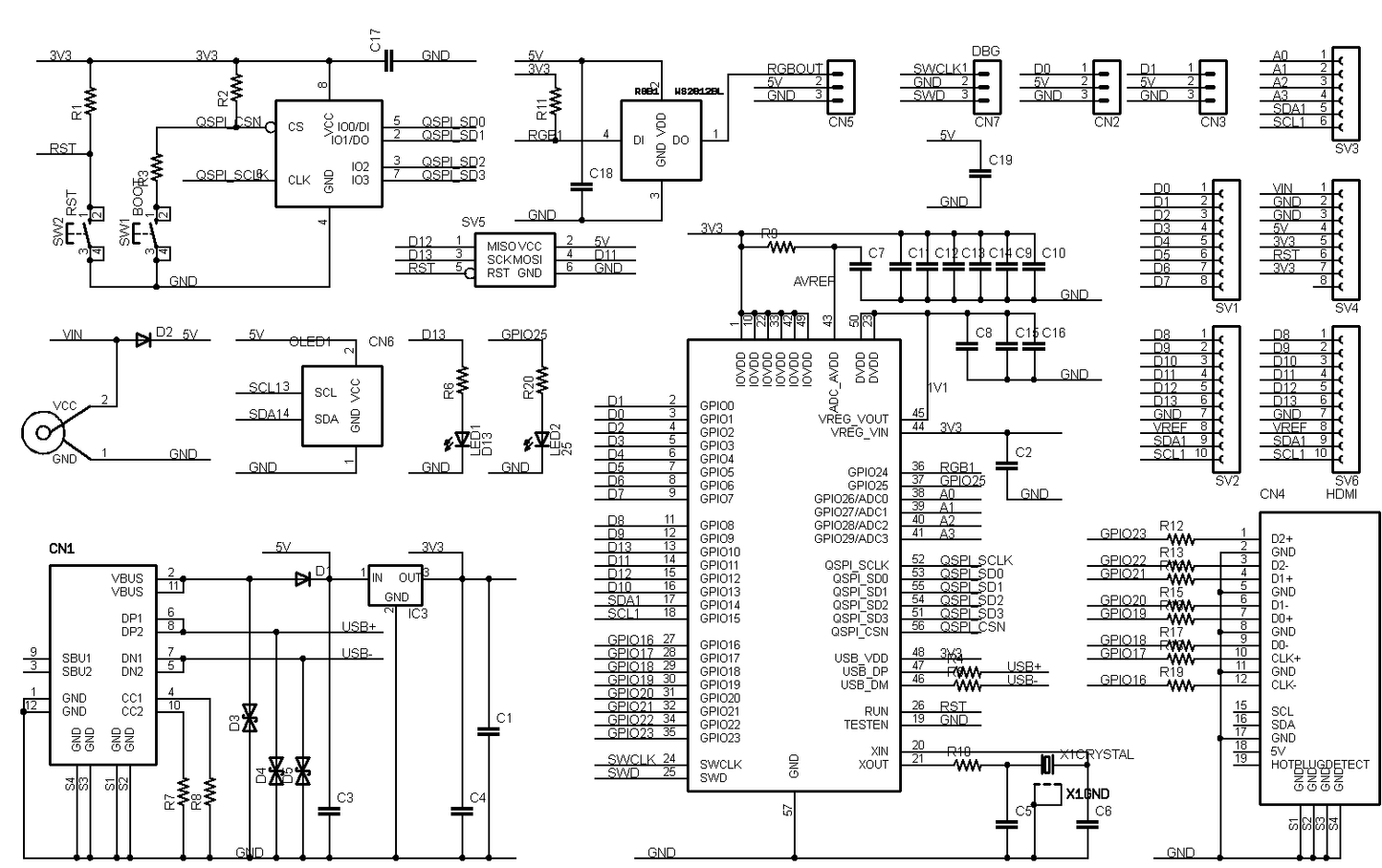 RP2040-UNO-HDMI (RP2040, Dual ARM Cortex-M0+ 8MB Flash) PicoDVI対応開発ボード