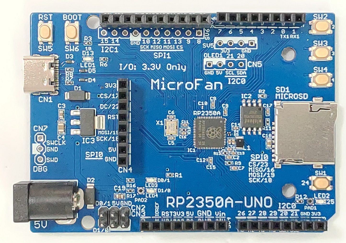 RP2350A-UNO (RP2350A, Dual ARM Cortex-M33 16MB Flash) 開発ボード