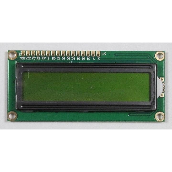 16文字2行液晶文字ディスプレイ(3.3V、文字黒、バックライト黄緑)