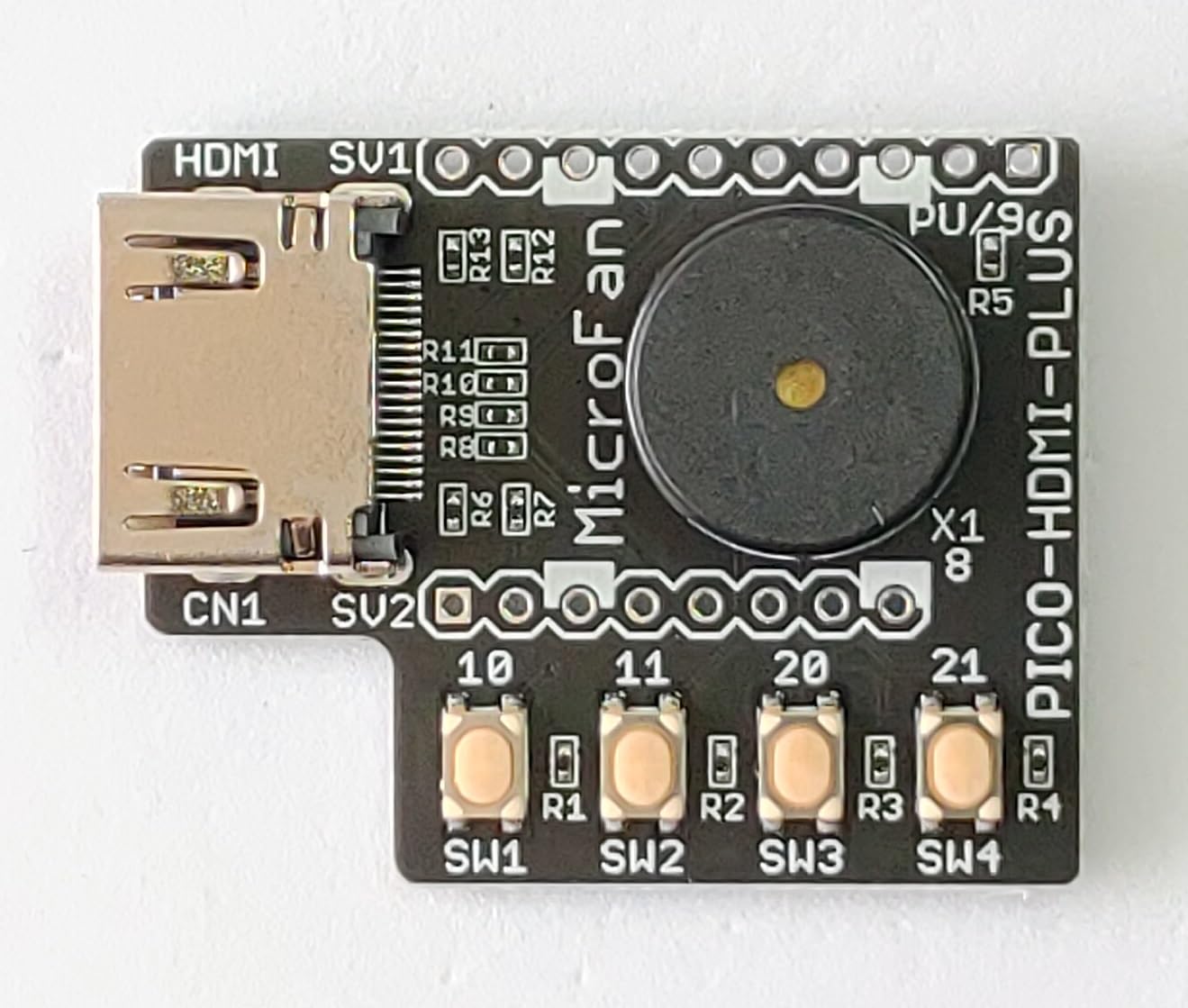 PICO-HDMI-PLUS (PicoDVI対応: Raspberry Pi PICO/PICO W/PICO 2用HDMIコネクタ基板) タクトスイッチx4、圧電スピーカー搭載