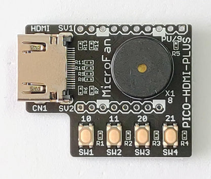 PICO-HDMI-PLUS (PicoDVI対応: Raspberry Pi PICO/PICO W/PICO 2用HDMIコネクタ基板) タクトスイッチx4、圧電スピーカー搭載