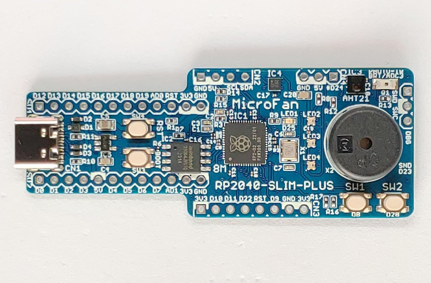 RP2040-SLIM-PLUS (RP2040, Dual ARM Cortex-M0+ 8MB Flash) +基本入出力+センサー 開発ボード USB Type-C コネクタ