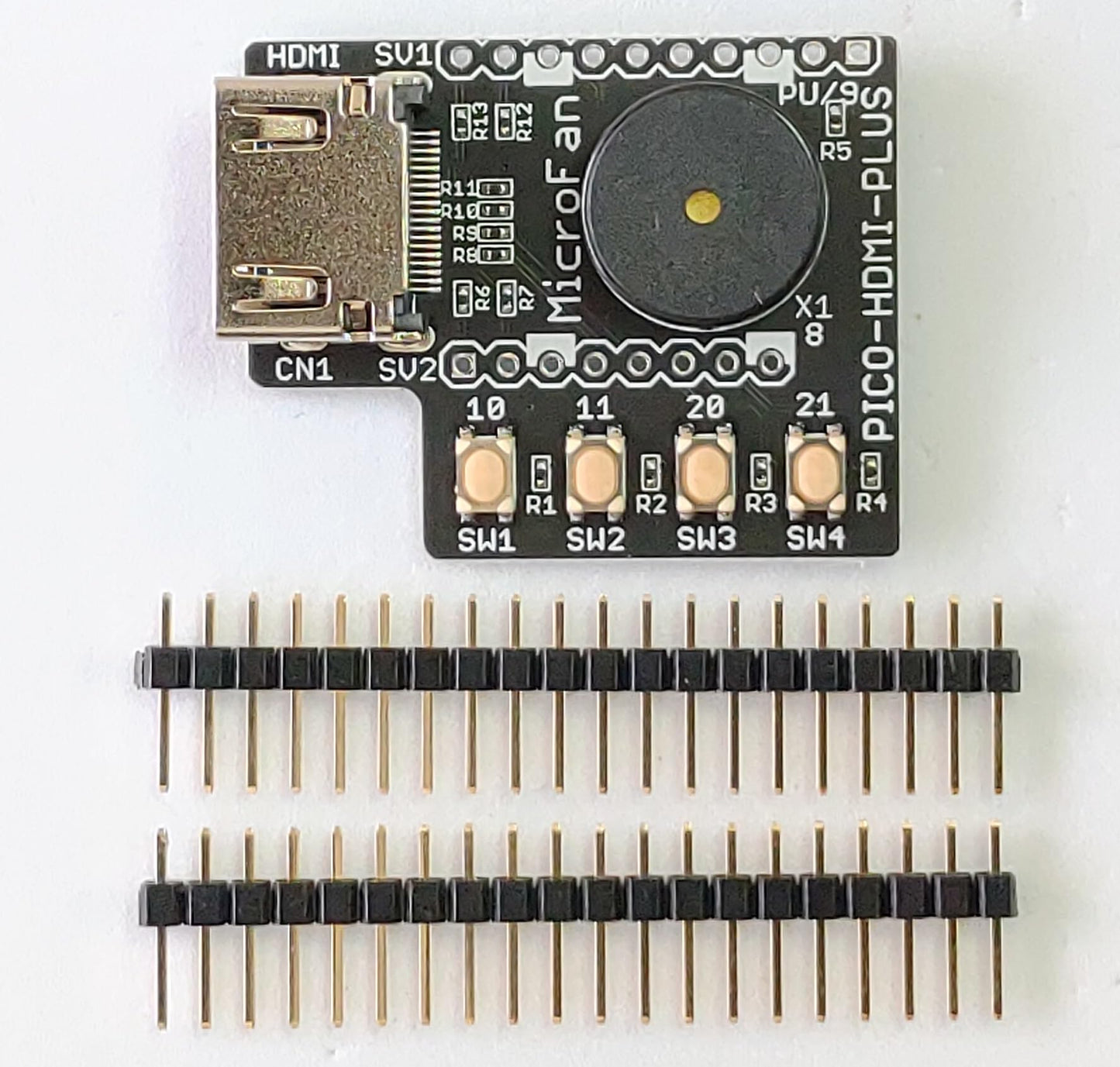 PICO-HDMI-PLUS (PicoDVI対応: Raspberry Pi PICO/PICO W/PICO 2用HDMIコネクタ基板) タクトスイッチx4、圧電スピーカー搭載