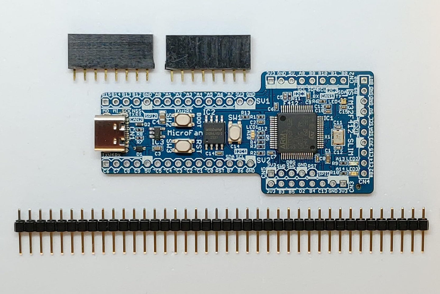 STM32F412-SLIM (STM32F412RE, ARM Cortex-M4, 100MHz, 512KFlash, 256KRAM)+8MFLASH開発ボード Type-C USBコネクタ
