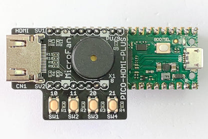 PICO-HDMI-PLUS (PicoDVI対応: Raspberry Pi PICO/PICO W/PICO 2用HDMIコネクタ基板) タクトスイッチx4、圧電スピーカー搭載