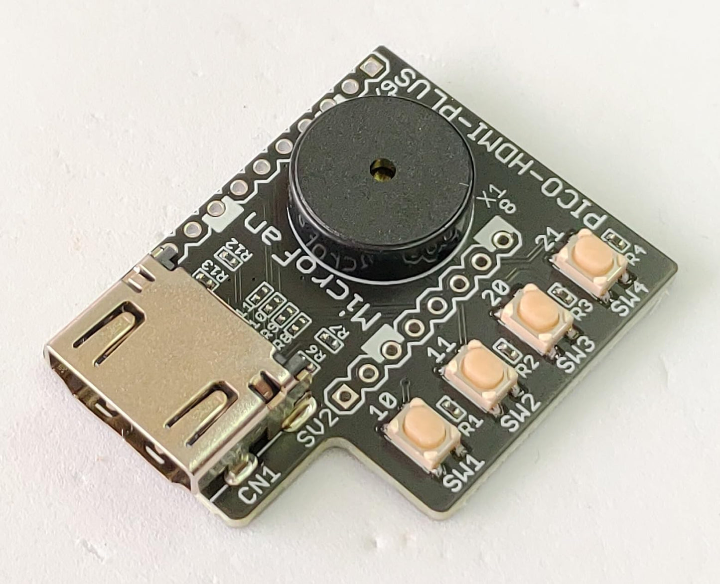 PICO-HDMI-PLUS (PicoDVI対応: Raspberry Pi PICO/PICO W/PICO 2用HDMIコネクタ基板) タクトスイッチx4、圧電スピーカー搭載