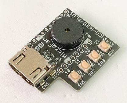 PICO-HDMI-PLUS (PicoDVI対応: Raspberry Pi PICO/PICO W/PICO 2用HDMIコネクタ基板) タクトスイッチx4、圧電スピーカー搭載