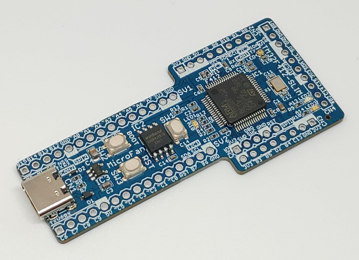STM32F412-SLIM (STM32F412RE, ARM Cortex-M4, 100MHz, 512KFlash, 256KRAM)+8MFLASH開発ボード Type-C USBコネクタ